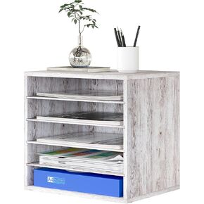 منظم فارز البريد، منظم ملفات سطح المكتب الخشبي بحجم الحروف، لوازم مكتبية متينة لتخزين الورق مع أرفف قابلة للتعديل للمكتب، 5 مقصورات بيضاء in Kuwait