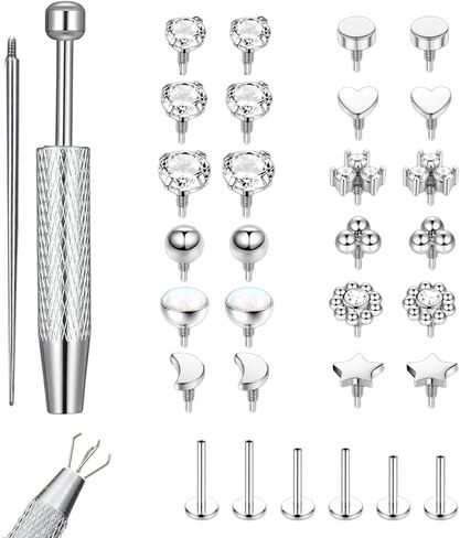 16G Flat Back Stud Earrings for Women Men, 316L Surgical Stainless Steel Internal Thread Tragus Helix Cartilage Conch Nose Medusa Piercing Jewelry With Piercing Ball Grabber Tool in Saudi Arabia