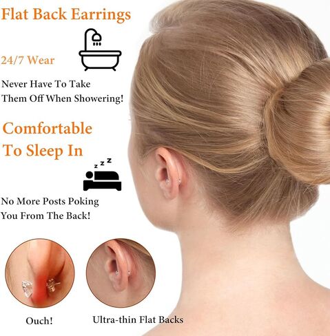 16G Flat Back Stud Earrings for Women Men, 316L Surgical Stainless Steel Internal Thread Tragus Helix Cartilage Conch Nose Medusa Piercing Jewelry With Piercing Ball Grabber Tool in Saudi Arabia