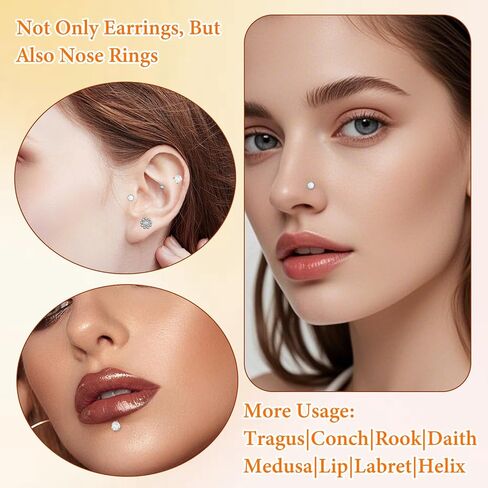 16G Flat Back Stud Earrings for Women Men, 316L Surgical Stainless Steel Internal Thread Tragus Helix Cartilage Conch Nose Medusa Piercing Jewelry With Piercing Ball Grabber Tool in Saudi Arabia