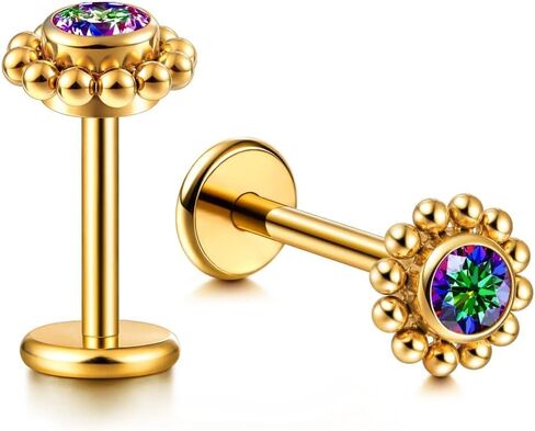 2PCS 16G-6mm/8mm Threadless Push-in Flat Back Nose Stud Ring 5mm CZ Monroe Tops for Labret Lip Rings Helix Nail Cartilage Tragus Earring Piercing Jewelry in Saudi Arabia