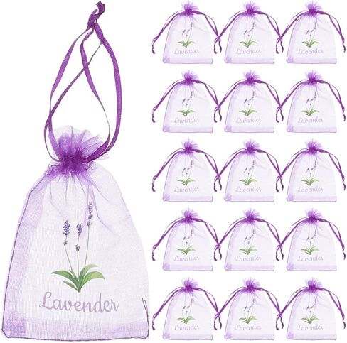 Lavender Scented Sachet Fragrance Bags Drawstring Mesh Organza Pouches Small Hollow Gauze Bags for Storage and Air Freshening in Closets 20 Pieces Deep Purple in Saudi Arabia