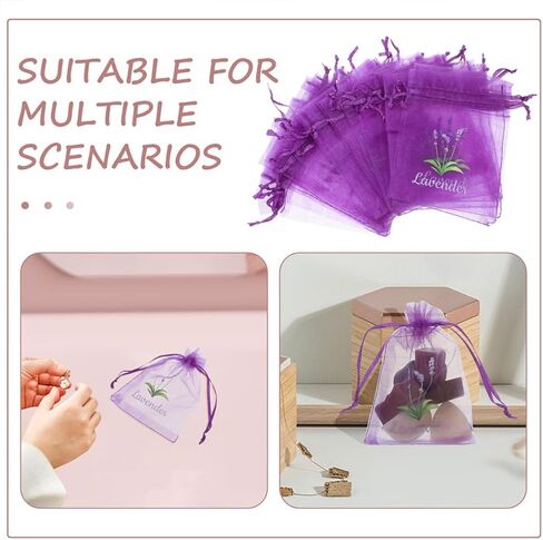 Lavender Scented Sachet Fragrance Bags Drawstring Mesh Organza Pouches Small Hollow Gauze Bags for Storage and Air Freshening in Closets 20 Pieces Deep Purple in Saudi Arabia