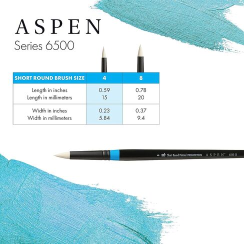 Princeton Artist Brush Co. Aspen Series 6500 - Long Handled Short Pointed Round Size 4 - Single Synthetic Round Oil and Acrylic Paint Brush for Painting on Canvas and Board in Saudi Arabia