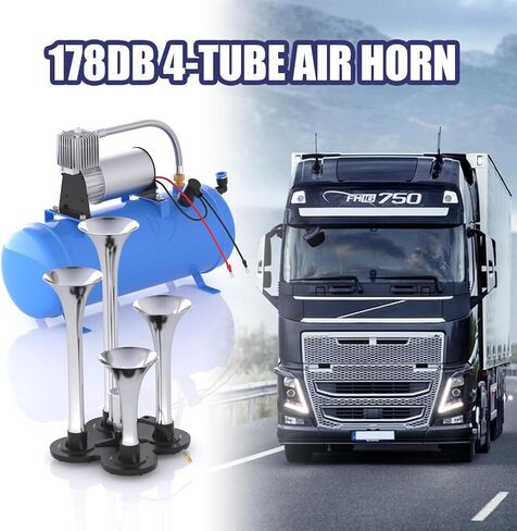 Train Horn for Truck, 178DB Loud Air Horn Kit with 4 Trumpets, 150 PSI 12V Air Compressor, 1.6Gal/6L Tank, Suit for Car Truck Pickup Semi Train Boat in Saudi Arabia