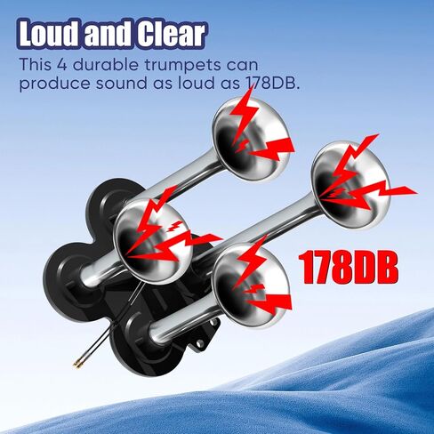 Train Horn for Truck, 178DB Loud Air Horn Kit with 4 Trumpets, 150 PSI 12V Air Compressor, 1.6Gal/6L Tank, Suit for Car Truck Pickup Semi Train Boat in Saudi Arabia