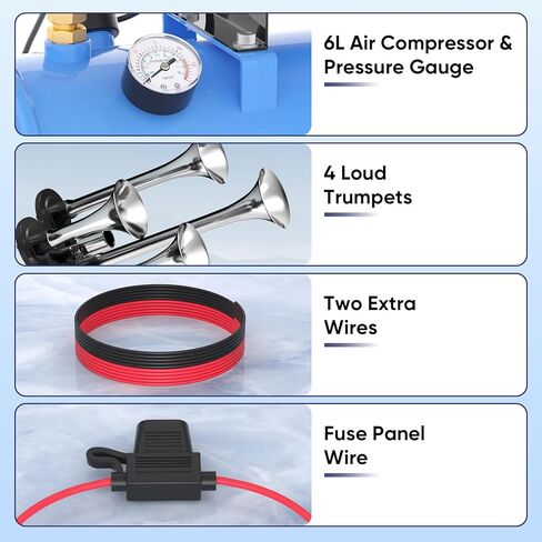 Train Horn for Truck, 178DB Loud Air Horn Kit with 4 Trumpets, 150 PSI 12V Air Compressor, 1.6Gal/6L Tank, Suit for Car Truck Pickup Semi Train Boat in Saudi Arabia
