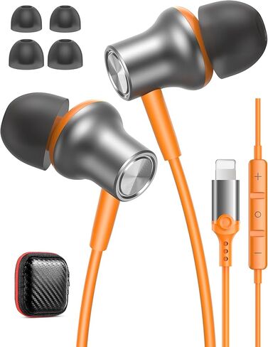 iMangoo for Apple Headphones Magnetic HiFi Stereo Bass Wired Earbuds MFi Certified Headset Lightning Earphones with Microphone Volume Control for iPhone 14 Plus 13 Pro Max 12 Mini 11 10 XS XR Purple in Kuwait