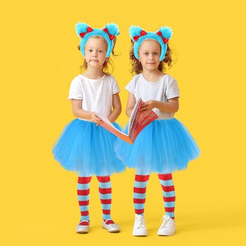 World Book Day Thing Costume Set Include Tutu Skirt Plush headband Headband Bowtie Striped Knee Socks and Gloves in Saudi Arabia