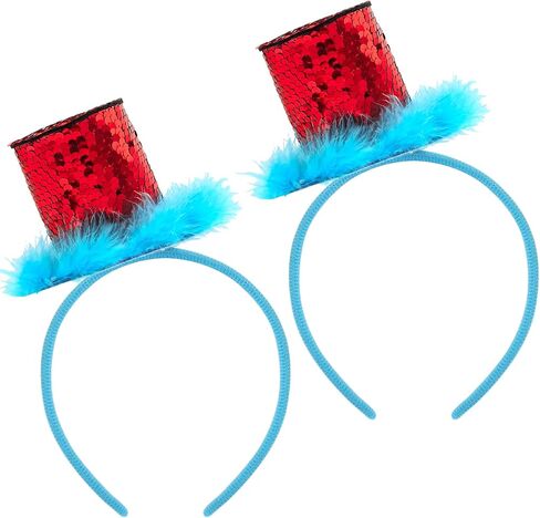 2 Pack Blue Furry Ponytail Headband Costume Headband with Red Sequins Stovepipe Hat Cosplay Costume Accessories Party Photo Props in Saudi Arabia