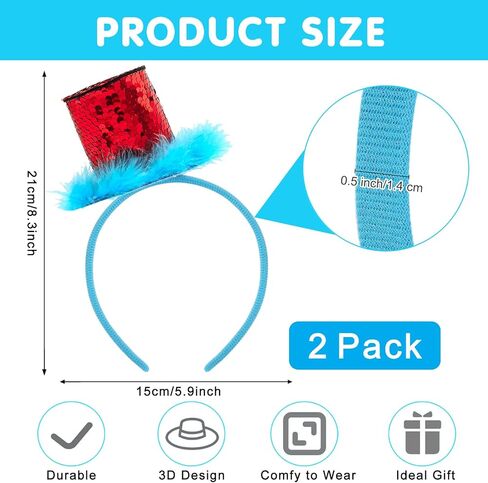 2 Pack Blue Furry Ponytail Headband Costume Headband with Red Sequins Stovepipe Hat Cosplay Costume Accessories Party Photo Props in Saudi Arabia