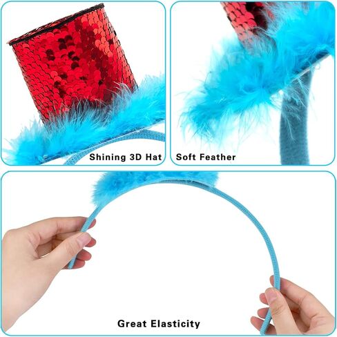 2 Pack Blue Furry Ponytail Headband Costume Headband with Red Sequins Stovepipe Hat Cosplay Costume Accessories Party Photo Props in Saudi Arabia