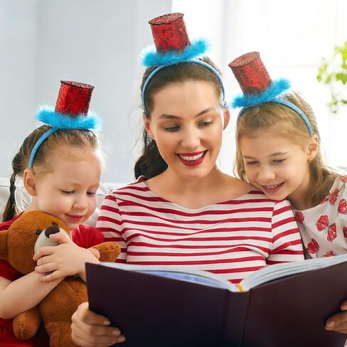 2 Pack Blue Furry Ponytail Headband Costume Headband with Red Sequins Stovepipe Hat Cosplay Costume Accessories Party Photo Props in Saudi Arabia