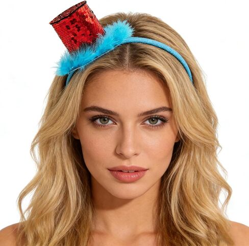2 Pack Blue Furry Ponytail Headband Costume Headband with Red Sequins Stovepipe Hat Cosplay Costume Accessories Party Photo Props in Saudi Arabia