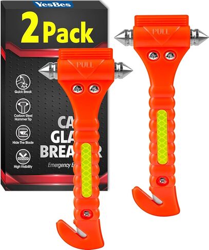 2 Pack Car Safety Hammer, Window Breaker Seatbelt Cutter 2-in-1, Auto Emergency Escape Tool Car Window Breaker Tool, Car Accessories in Saudi Arabia