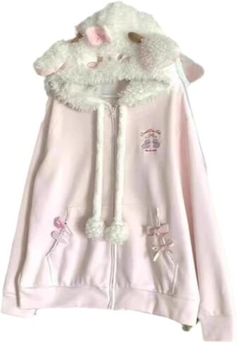 Y2K Jojifuku Cutecore Kawaii Zip Up Hoodie Fall Jacket Cute Stripes Hoodies Outerwear Jackets Coats Winter Women in Saudi Arabia