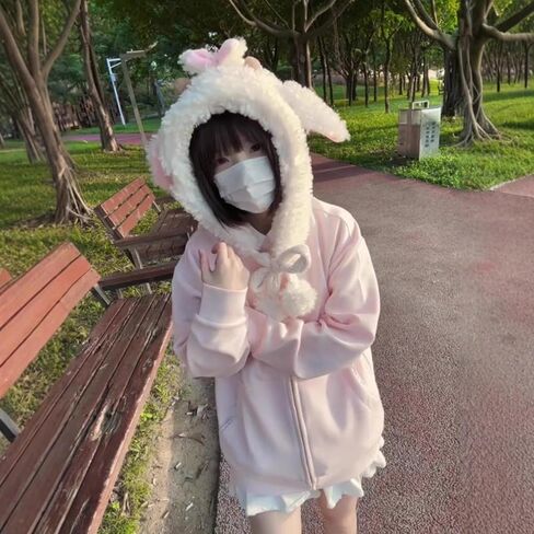 Y2K Jojifuku Cutecore Kawaii Zip Up Hoodie Fall Jacket Cute Stripes Hoodies Outerwear Jackets Coats Winter Women in Saudi Arabia