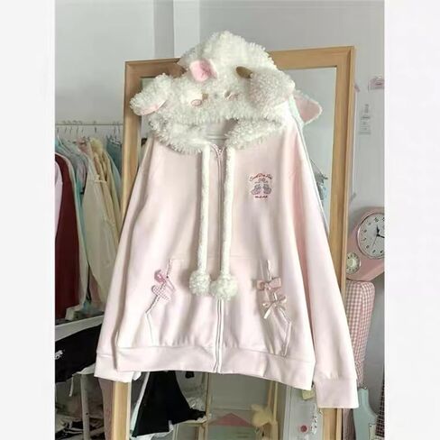 Y2K Jojifuku Cutecore Kawaii Zip Up Hoodie Fall Jacket Cute Stripes Hoodies Outerwear Jackets Coats Winter Women in Saudi Arabia