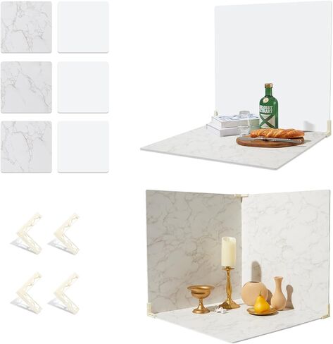 BEIYANG Food Photography Backdrops 24x24 Inch Marble Photo Backdrop Boards 3PCS White Photography Backdrop Boards with 3 Bracket Kits Soild Board Waterproof Backdrop for Food Photography in Kuwait