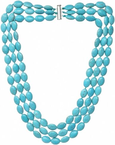Handmade Blue Turquoise Beaded Necklace for Women - Artisan Jewelry Triple Strand Blue Turquoise Gemstone Beaded Necklace in Saudi Arabia