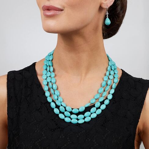 Handmade Blue Turquoise Beaded Necklace for Women - Artisan Jewelry Triple Strand Blue Turquoise Gemstone Beaded Necklace in Saudi Arabia