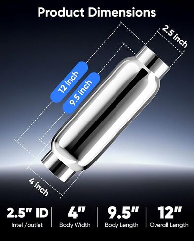 2.5" Inlet/Outlet Exhaust Mufflers,12'' Overall Length, 2.5 Universal Muffler/Resonator,Stainless Steel Straight Through Design performance,Deep Sound for Cars 2PCS in Saudi Arabia