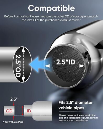 2.5" Inlet/Outlet Exhaust Mufflers,12'' Overall Length, 2.5 Universal Muffler/Resonator,Stainless Steel Straight Through Design performance,Deep Sound for Cars 2PCS in Saudi Arabia