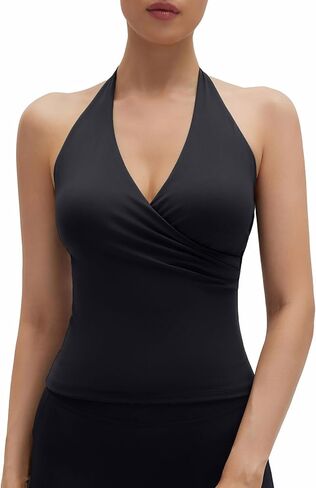 SUUKSESS Women Halter Tank Tops Deep V Neck Wrap Workout Crop Top Yoga Padded Bra in Saudi Arabia