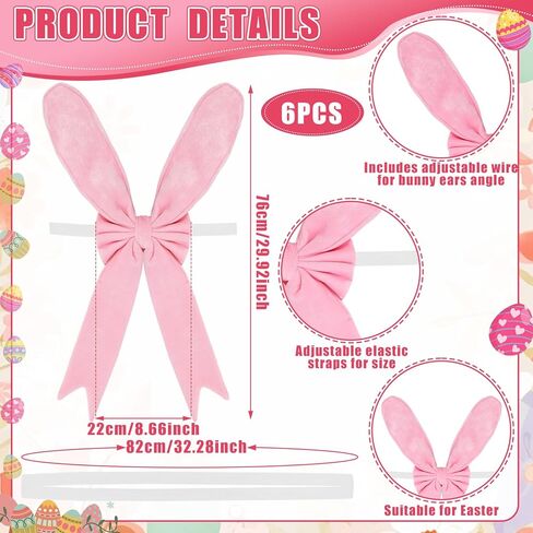 Zeyune 6 Pcs Easter Bunny Chair Covers Set Rabbit Ears Chair Back Covers with Bow Pink Bunny Removable Stretch Slipcovers for Home Easter Spring Dinning Table Holiday Birthday Party Decor in Saudi Arabia
