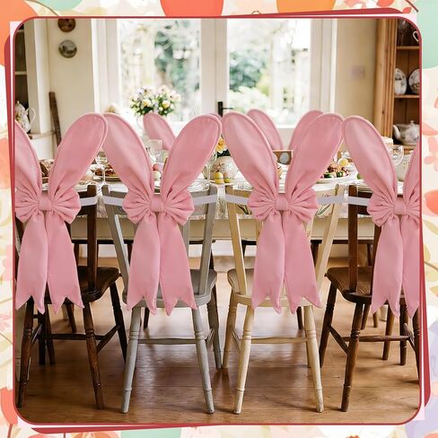 Zeyune 6 Pcs Easter Bunny Chair Covers Set Rabbit Ears Chair Back Covers with Bow Pink Bunny Removable Stretch Slipcovers for Home Easter Spring Dinning Table Holiday Birthday Party Decor in Saudi Arabia