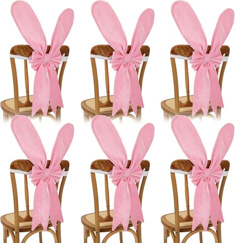 Zeyune 6 Pcs Easter Bunny Chair Covers Set Rabbit Ears Chair Back Covers with Bow Pink Bunny Removable Stretch Slipcovers for Home Easter Spring Dinning Table Holiday Birthday Party Decor in Saudi Arabia