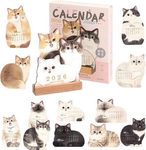 تقويم مكتب القط 2026 للعشاق: تقويم مكتب لطيف ومضحك على الوجهين مع 12 رسمًا توضيحيًا رائعًا شهريًا، ورق سميك in Kuwait