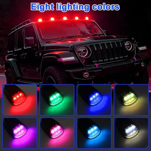 Wireless Solar Cab Lights for Truck, No Drill Cab Roof Top Marker Lights with 8-Colors, Waterproof Solar-Powered RGB Strobe Lights, Smart Sensing Marker Light for Jeep Pickup SUV ATV - 2 Pack in Saudi Arabia