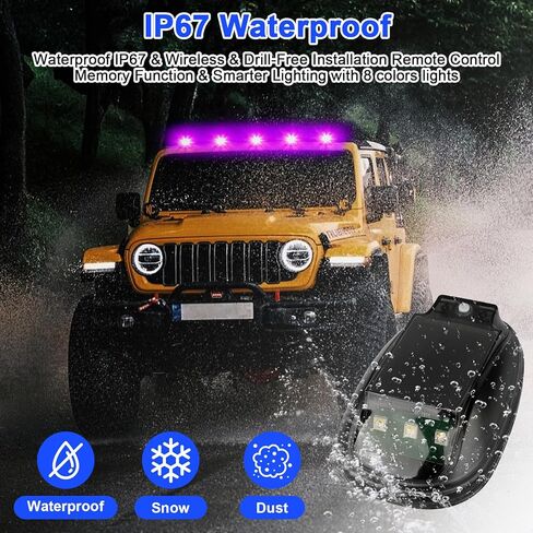 Wireless Solar Cab Lights for Truck, No Drill Cab Roof Top Marker Lights with 8-Colors, Waterproof Solar-Powered RGB Strobe Lights, Smart Sensing Marker Light for Jeep Pickup SUV ATV - 2 Pack in Saudi Arabia
