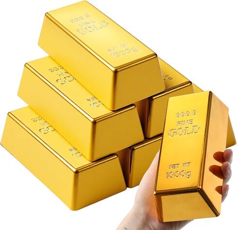 6 Pcs Fake Gold Bar Replica Brick Bullion Movie Prop for Stage Decoration Pirate Costume Supplies Paper Weight Door Stop (Gold, 6.5 Inch) in Saudi Arabia