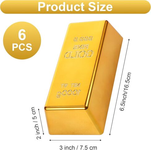 6 Pcs Fake Gold Bar Replica Brick Bullion Movie Prop for Stage Decoration Pirate Costume Supplies Paper Weight Door Stop (Gold, 6.5 Inch) in Saudi Arabia