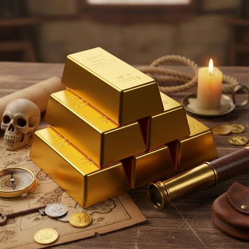 6 Pcs Fake Gold Bar Replica Brick Bullion Movie Prop for Stage Decoration Pirate Costume Supplies Paper Weight Door Stop (Gold, 6.5 Inch) in Saudi Arabia