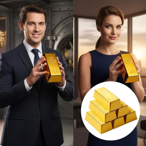 6 Pcs Fake Gold Bar Replica Brick Bullion Movie Prop for Stage Decoration Pirate Costume Supplies Paper Weight Door Stop (Gold, 6.5 Inch) in Saudi Arabia