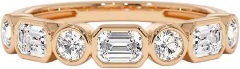 1.00TCW Moissanite Diamond Wedding Band in 14K Gold | Emerald & Round Cut Bezel-Set Half Eternity Ring | Anniversary & Bridal Band in Saudi Arabia