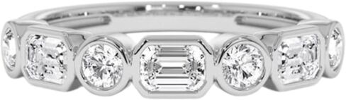 1.00TCW Moissanite Diamond Wedding Band in 14K Gold | Emerald & Round Cut Bezel-Set Half Eternity Ring | Anniversary & Bridal Band in Saudi Arabia