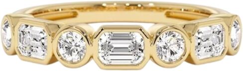 1.00TCW Moissanite Diamond Wedding Band in 14K Gold | Emerald & Round Cut Bezel-Set Half Eternity Ring | Anniversary & Bridal Band in Saudi Arabia