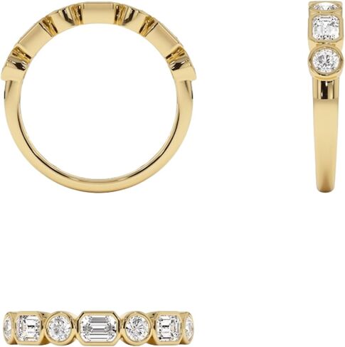1.00TCW Moissanite Diamond Wedding Band in 14K Gold | Emerald & Round Cut Bezel-Set Half Eternity Ring | Anniversary & Bridal Band in Saudi Arabia