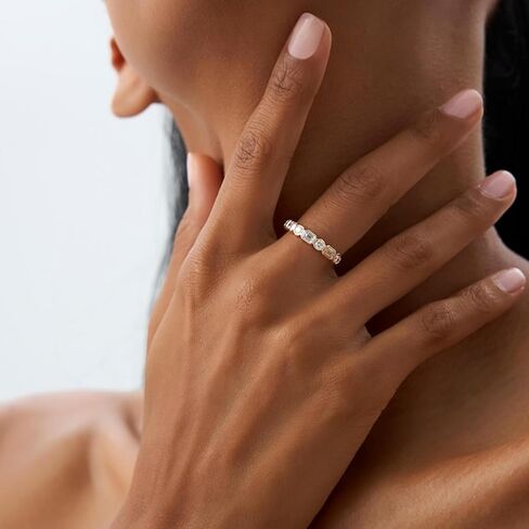 1.00TCW Moissanite Diamond Wedding Band in 14K Gold | Emerald & Round Cut Bezel-Set Half Eternity Ring | Anniversary & Bridal Band in Saudi Arabia