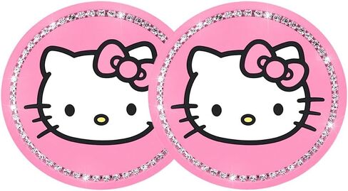 Cute Kitty Cup Holder Coasters Silicone Anti Slip Car Coasters, Cup Pads for Home Office, Universal Bling Crystal Rhinestone Car Interior Accessories Set of 2 (Pink) in Saudi Arabia