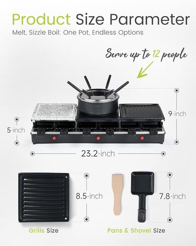 Raclette Table Grill - Indoor Electric Grill Griddle - Nonstick Extra Large Reversible 4-In-1 Outdoor Dishwasher Safe with Cheese 12 Paddles 12 Spatulas for 12 Person, FD-12 in Kuwait