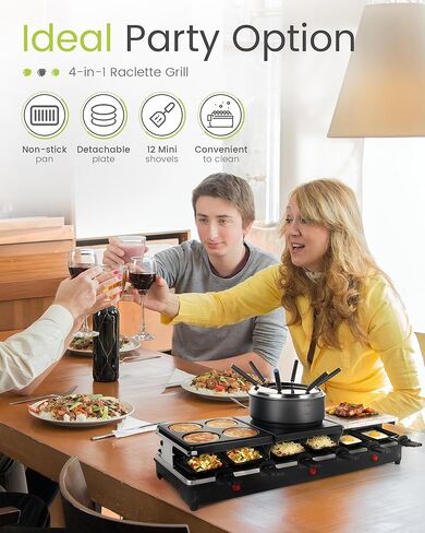 Raclette Table Grill - Indoor Electric Grill Griddle - Nonstick Extra Large Reversible 4-In-1 Outdoor Dishwasher Safe with Cheese 12 Paddles 12 Spatulas for 12 Person, FD-12 in Kuwait