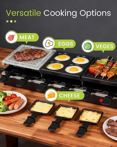 Raclette Table Grill - Indoor Electric Grill Griddle - Nonstick Extra Large Reversible 4-In-1 Outdoor Dishwasher Safe with Cheese 12 Paddles 12 Spatulas for 12 Person, FD-12 in Kuwait