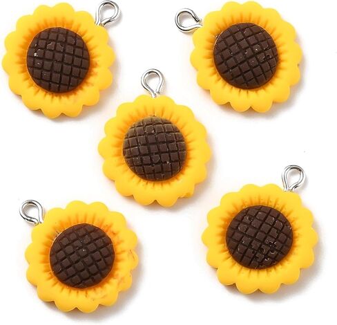 Spritewelry Resin Sunflower Charms Pendants Orange Daisy Flowers with Platinum Tone Iron Loop for Jewelry Making Necklace Earrings Bracelet Handmade in Kuwait