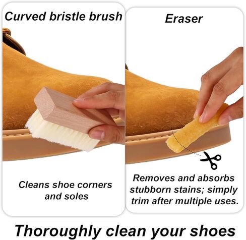 3pcs Suede Shoe Brush and Eraser Kit, Professional Suede & Nubuck Rubber Cleaning Cleaner Brushes with Wood Handle for Shoes & Boots in Saudi Arabia