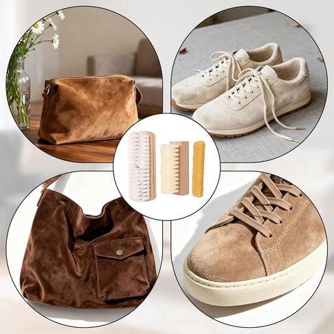 3pcs Suede Shoe Brush and Eraser Kit, Professional Suede & Nubuck Rubber Cleaning Cleaner Brushes with Wood Handle for Shoes & Boots in Saudi Arabia